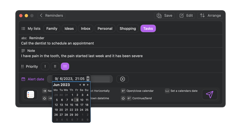 Reminders app screenshot